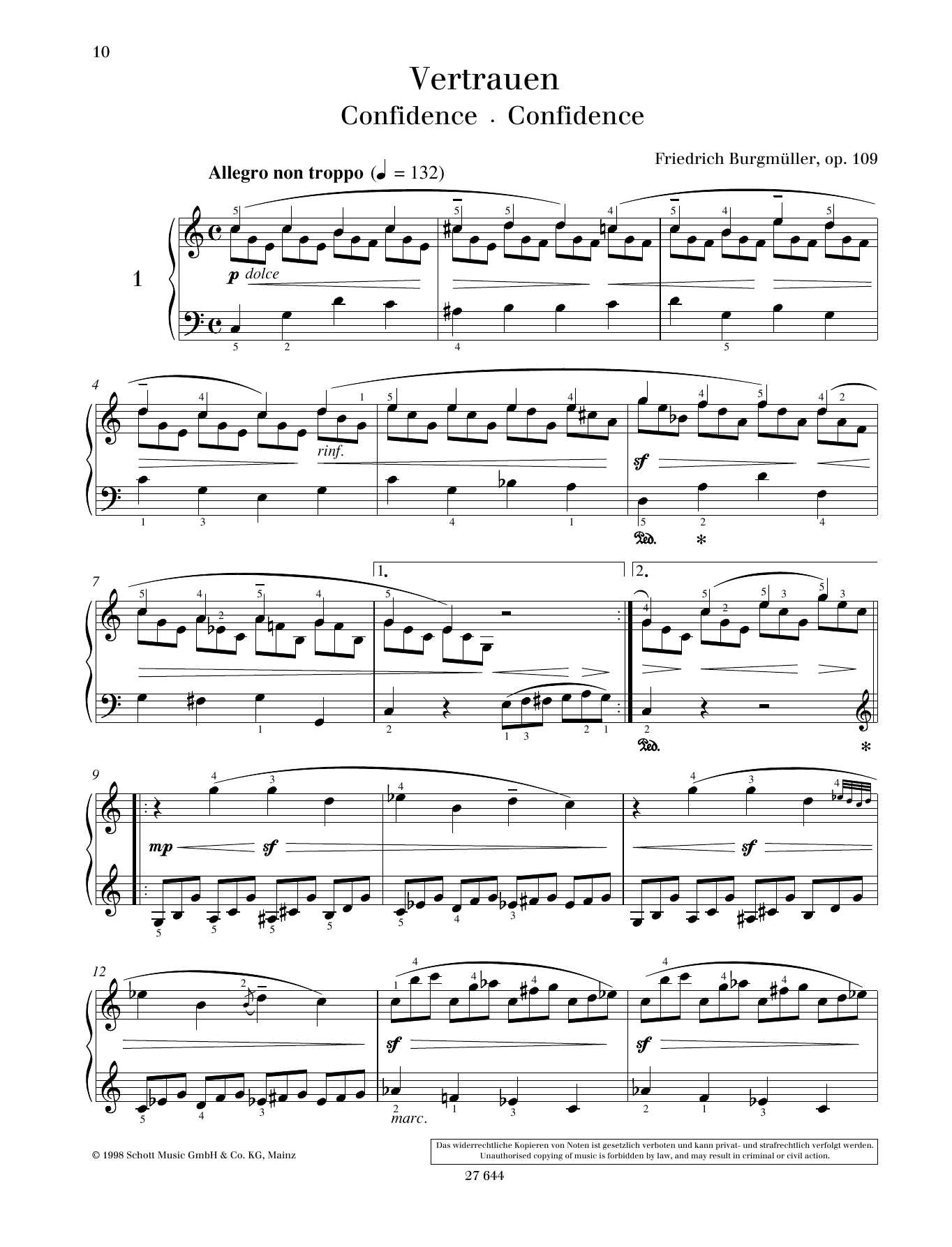 Friedrich Burgmuller Confidence Sheet Music Notes & Chords for Piano Solo - Download or Print PDF