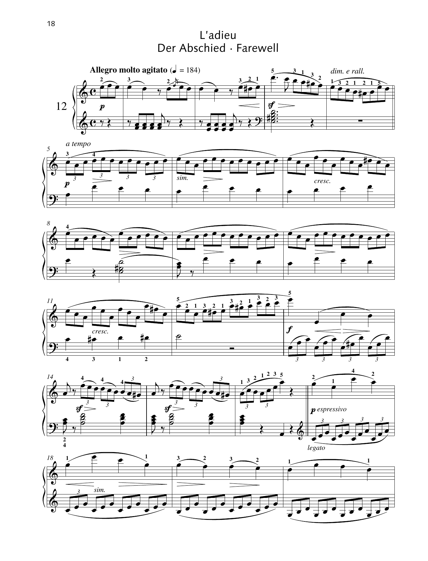 Friedrich Burgmuller Farewell Sheet Music Notes & Chords for Piano Solo - Download or Print PDF
