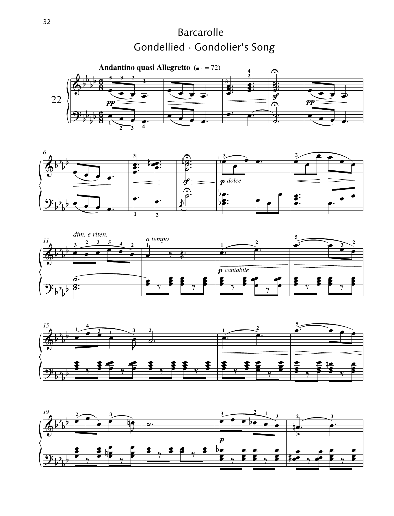 Friedrich Burgmuller Gondolier's Song Sheet Music Notes & Chords for Piano Solo - Download or Print PDF
