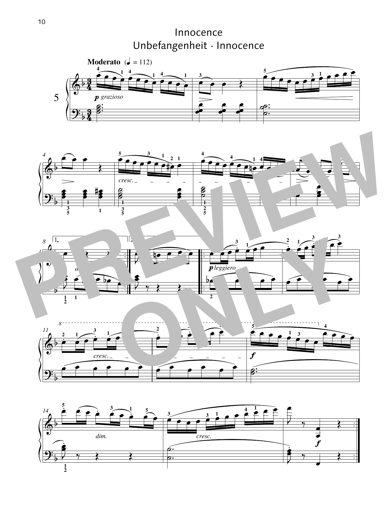 Friedrich Burgmuller Innocence Sheet Music Notes & Chords for Piano Solo - Download or Print PDF