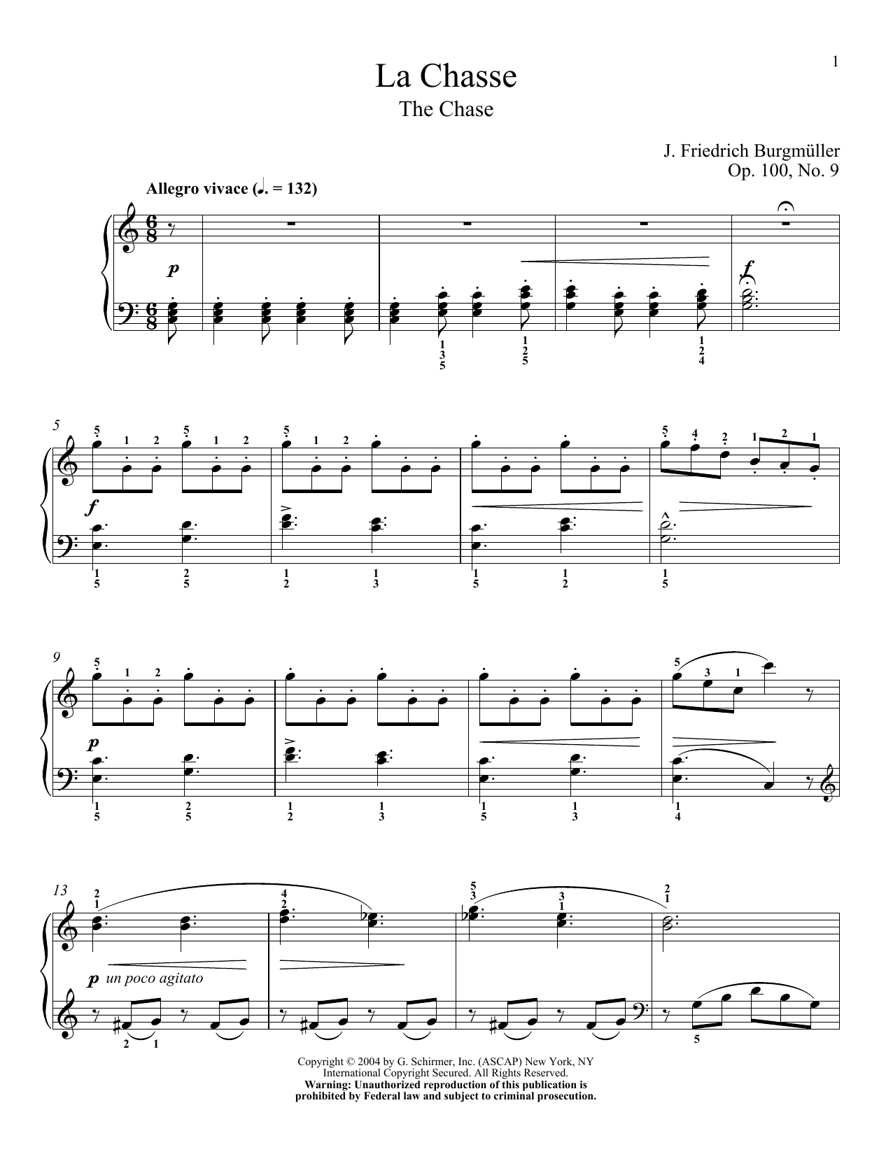 Friedrich Burgmuller La Chasse Sheet Music Notes & Chords for Piano Solo - Download or Print PDF