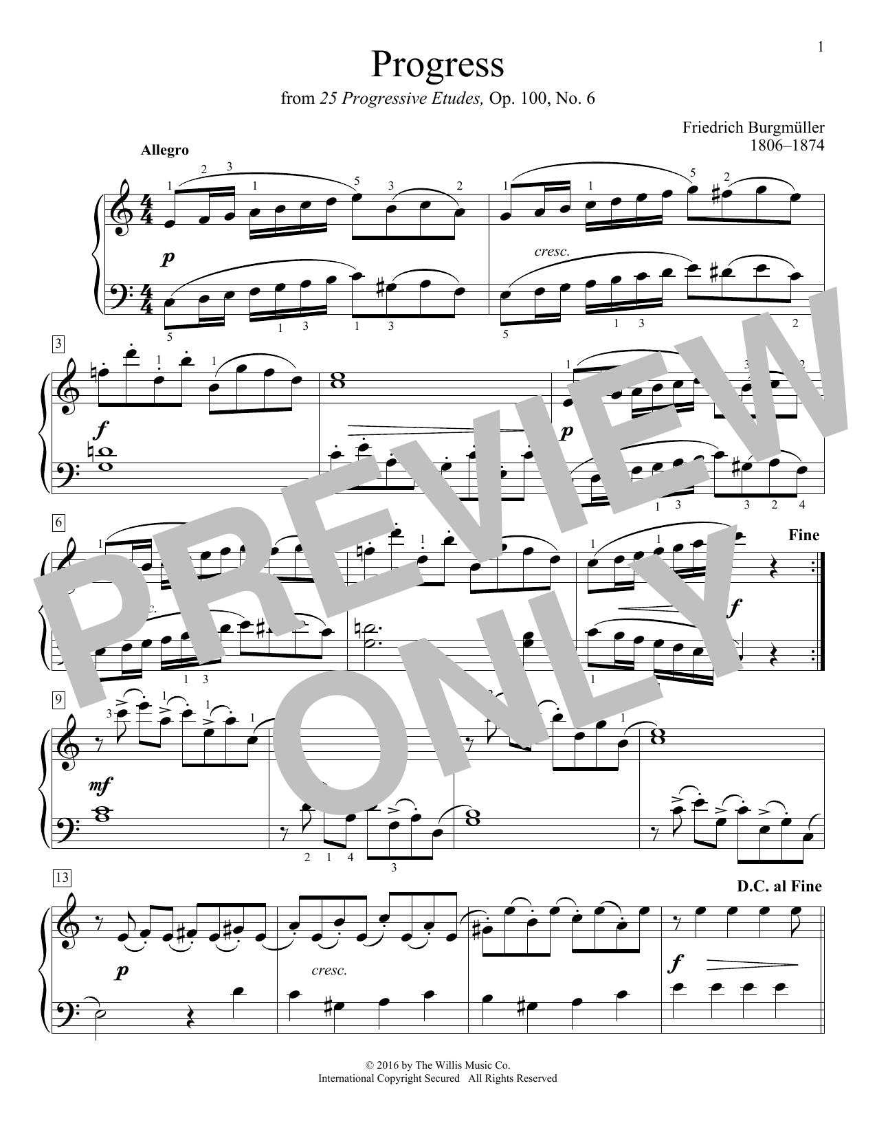 Friedrich Burgmuller Progress Sheet Music Notes & Chords for Educational Piano - Download or Print PDF