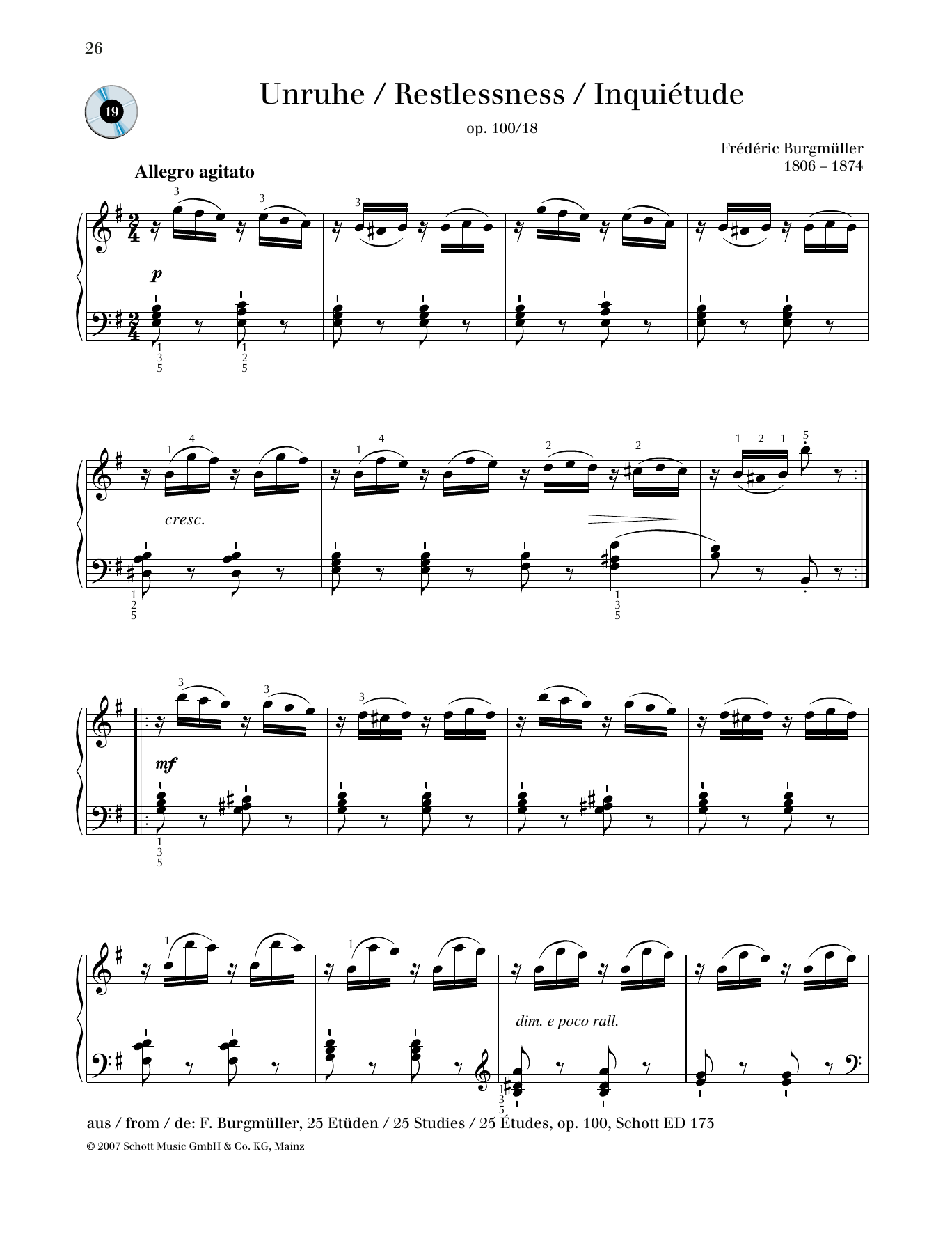 Friedrich Burgmuller Restlessness Sheet Music Notes & Chords for Piano Solo - Download or Print PDF