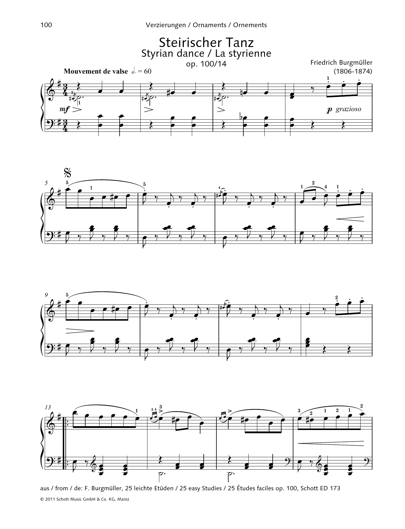 Friedrich Burgmuller Styrian Dance Op. 100 No. 14 Sheet Music Notes & Chords for Piano Solo - Download or Print PDF