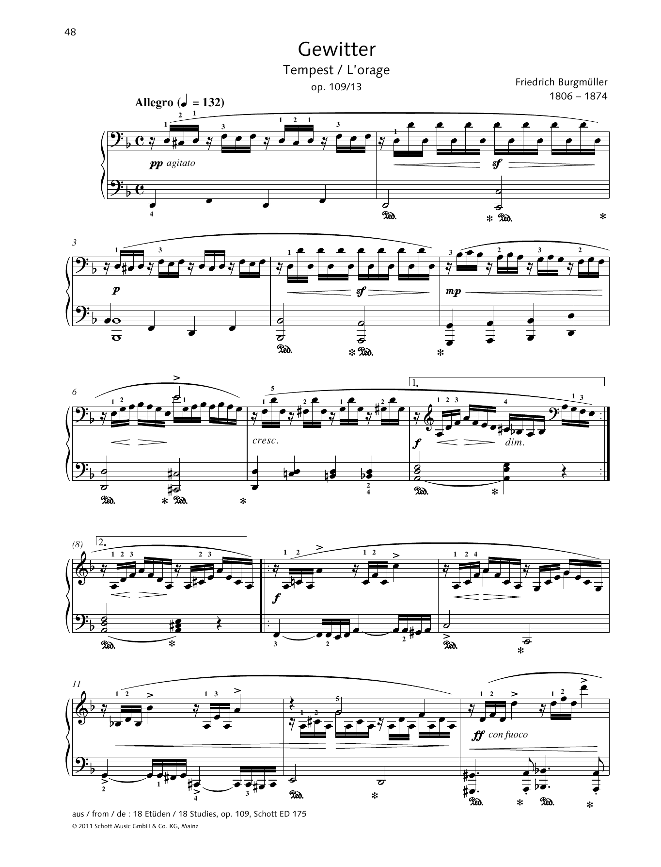 Friedrich Burgmuller Tempest Sheet Music Notes & Chords for Piano Solo - Download or Print PDF