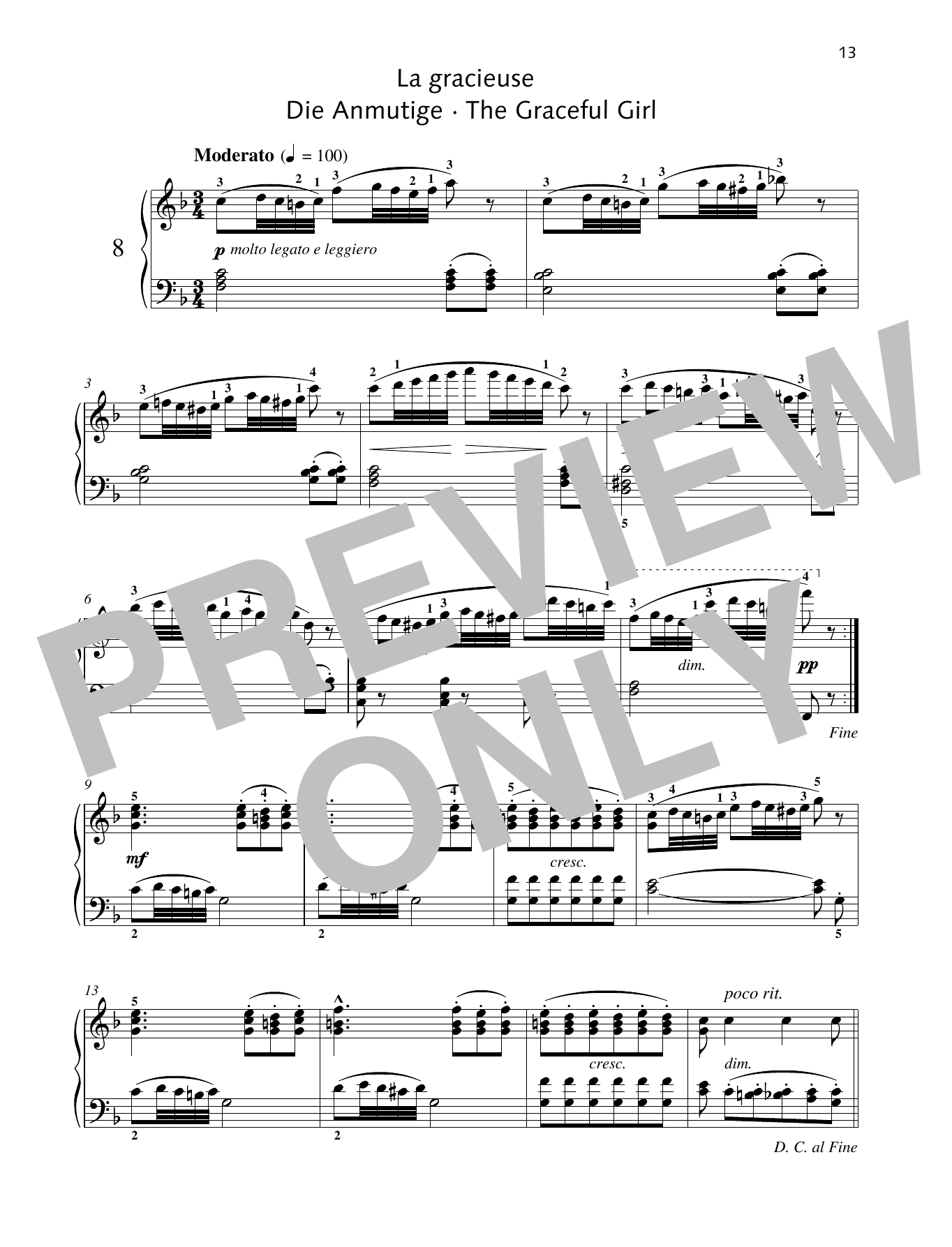 Friedrich Burgmuller The Graceful Girl Sheet Music Notes & Chords for Piano Solo - Download or Print PDF