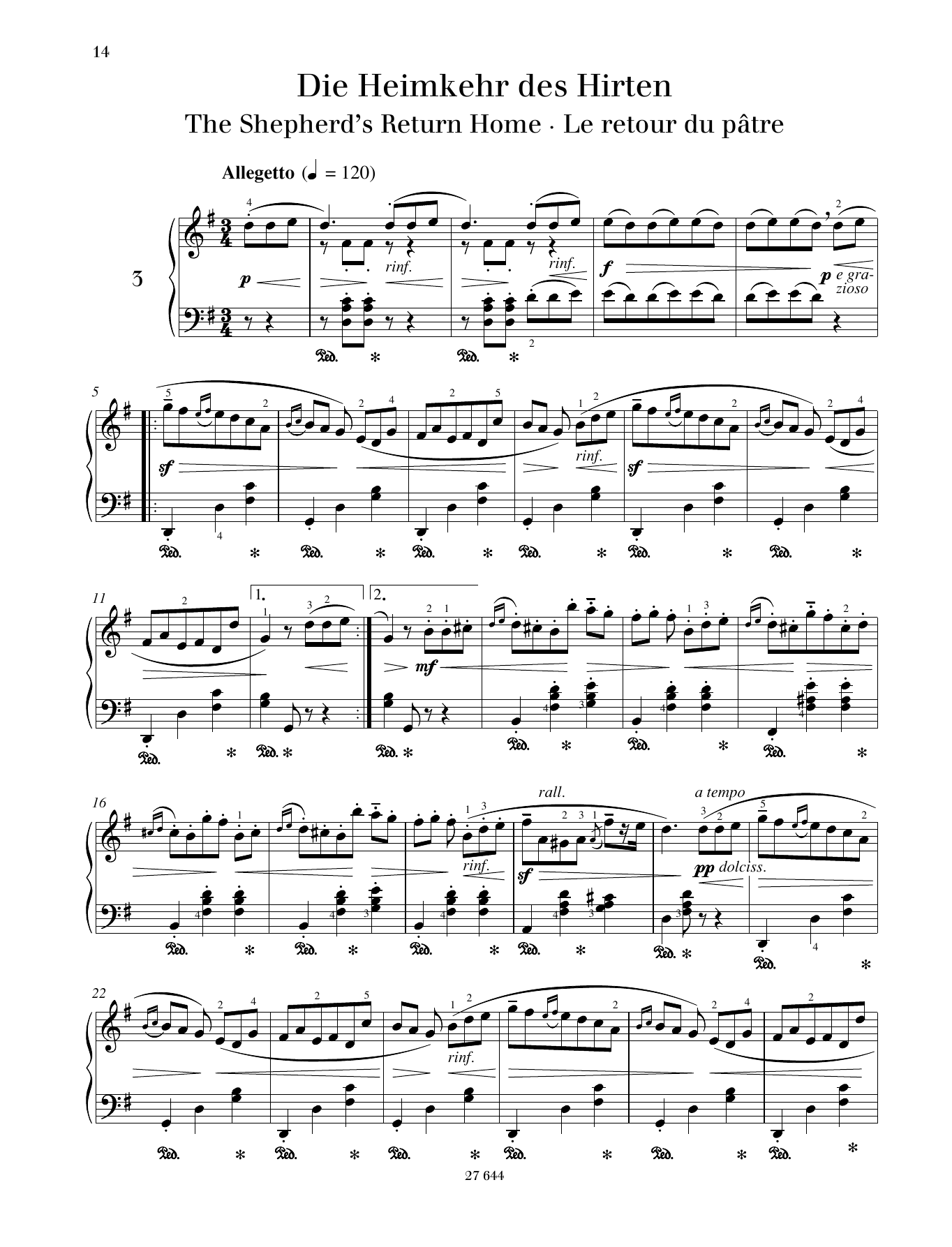 Friedrich Burgmuller The Shepherd's Return Home Sheet Music Notes & Chords for Piano Solo - Download or Print PDF