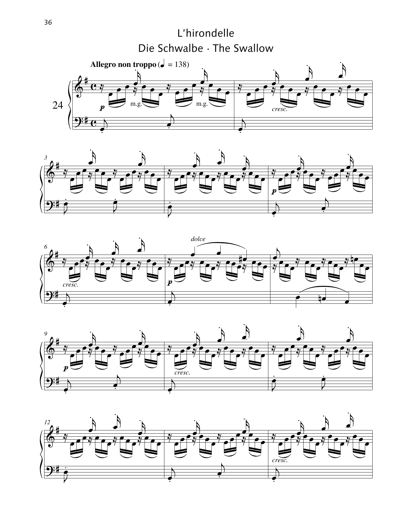 Friedrich Burgmuller The Swallow Sheet Music Notes & Chords for Piano Solo - Download or Print PDF