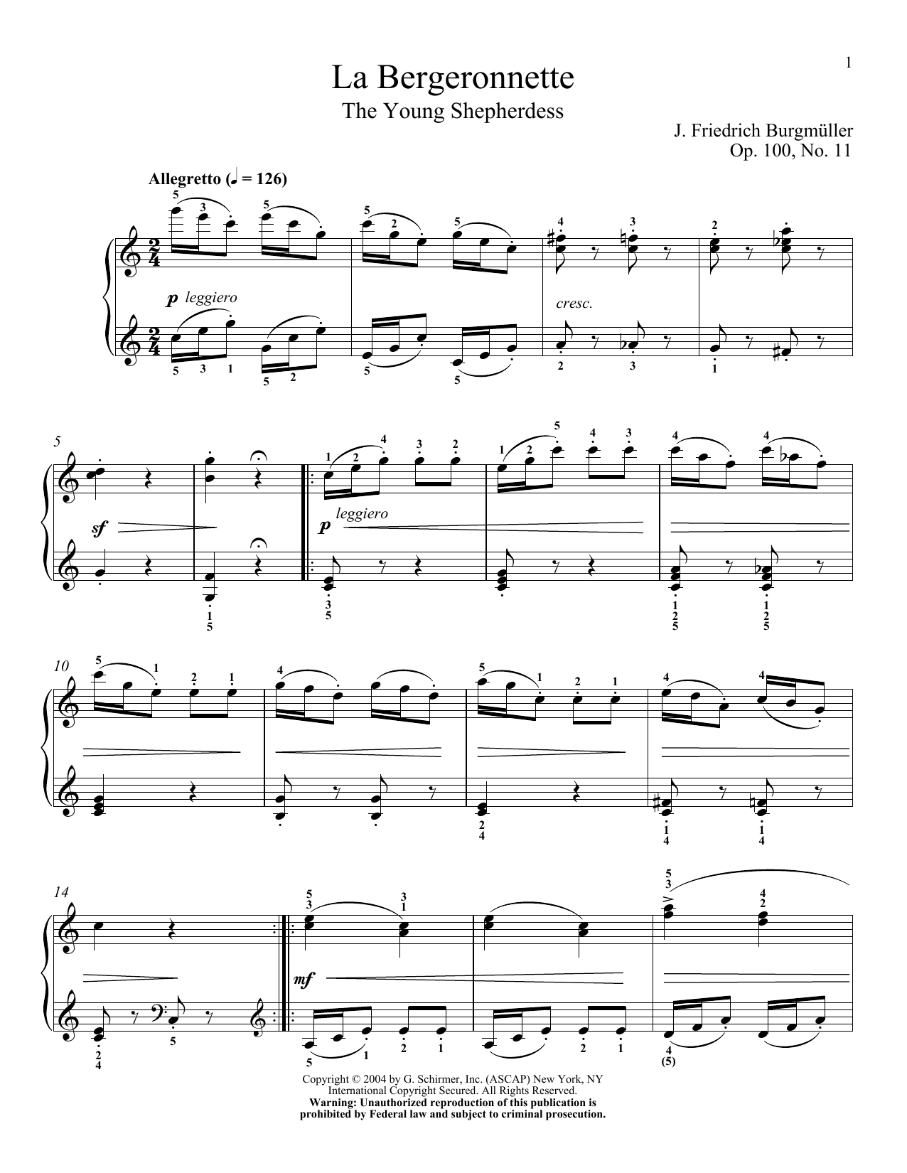 Friedrich Burgmuller The Wagtail (La Bergeronnette), Op. 100, No. 11 Sheet Music Notes & Chords for Piano - Download or Print PDF