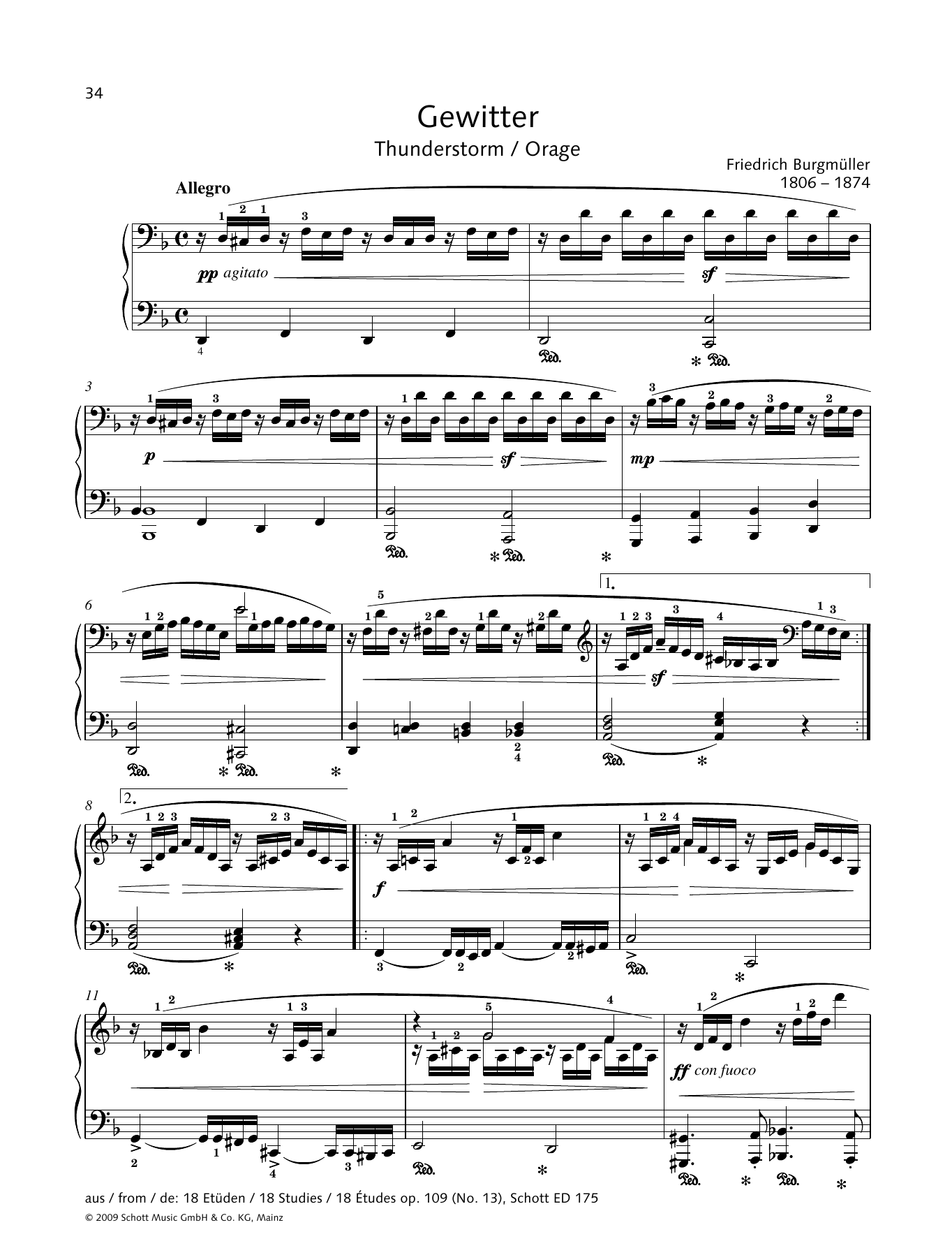 Friedrich Burgmuller Thunderstorm Sheet Music Notes & Chords for Piano Solo - Download or Print PDF