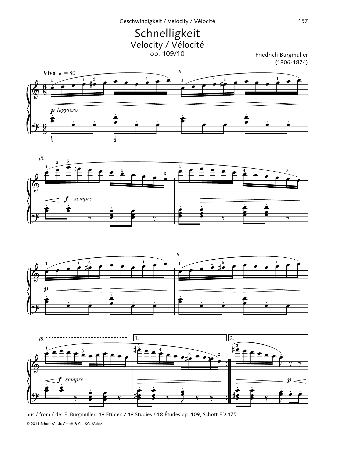 Friedrich Burgmuller Velocity Sheet Music Notes & Chords for Piano Solo - Download or Print PDF