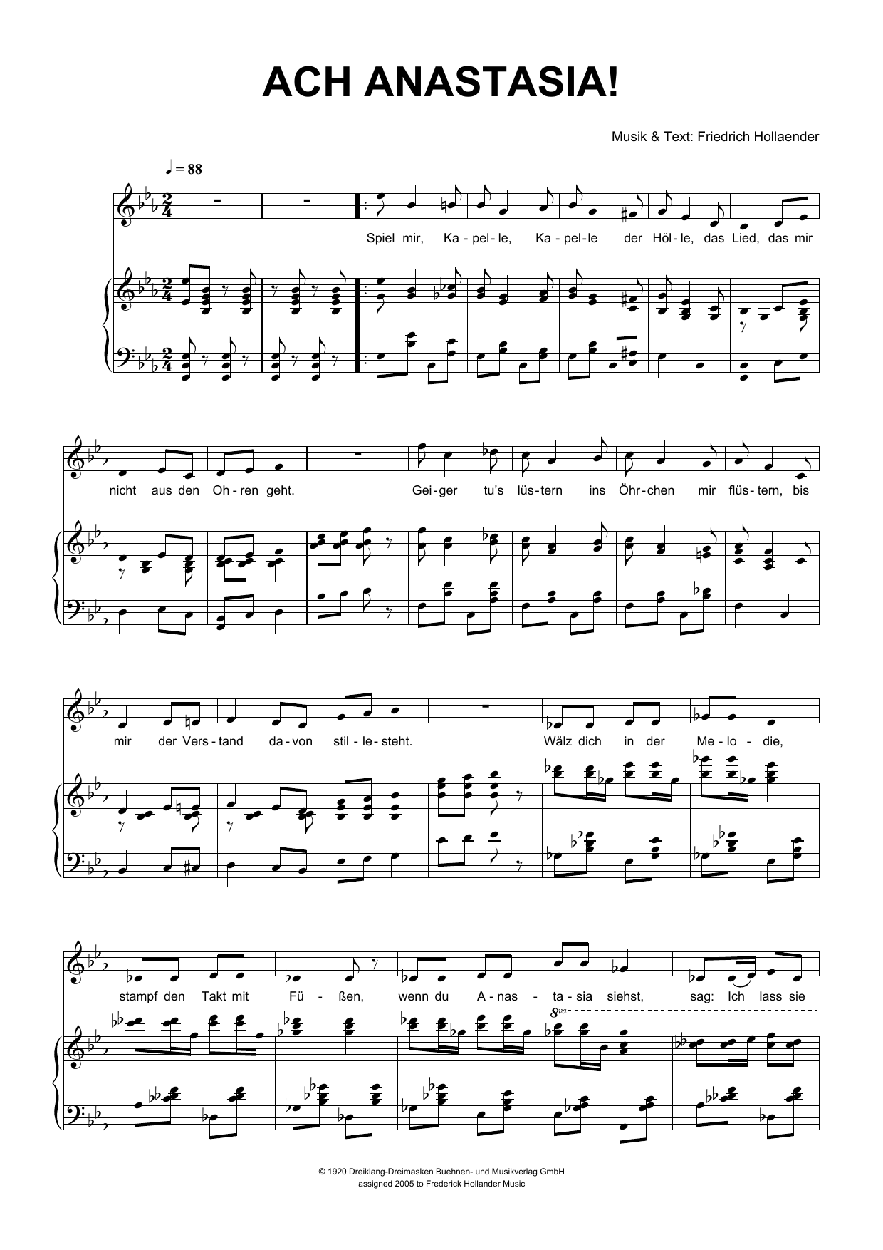 Friedrich Hollaender Ach Anastasia! Sheet Music Notes & Chords for Piano & Vocal - Download or Print PDF
