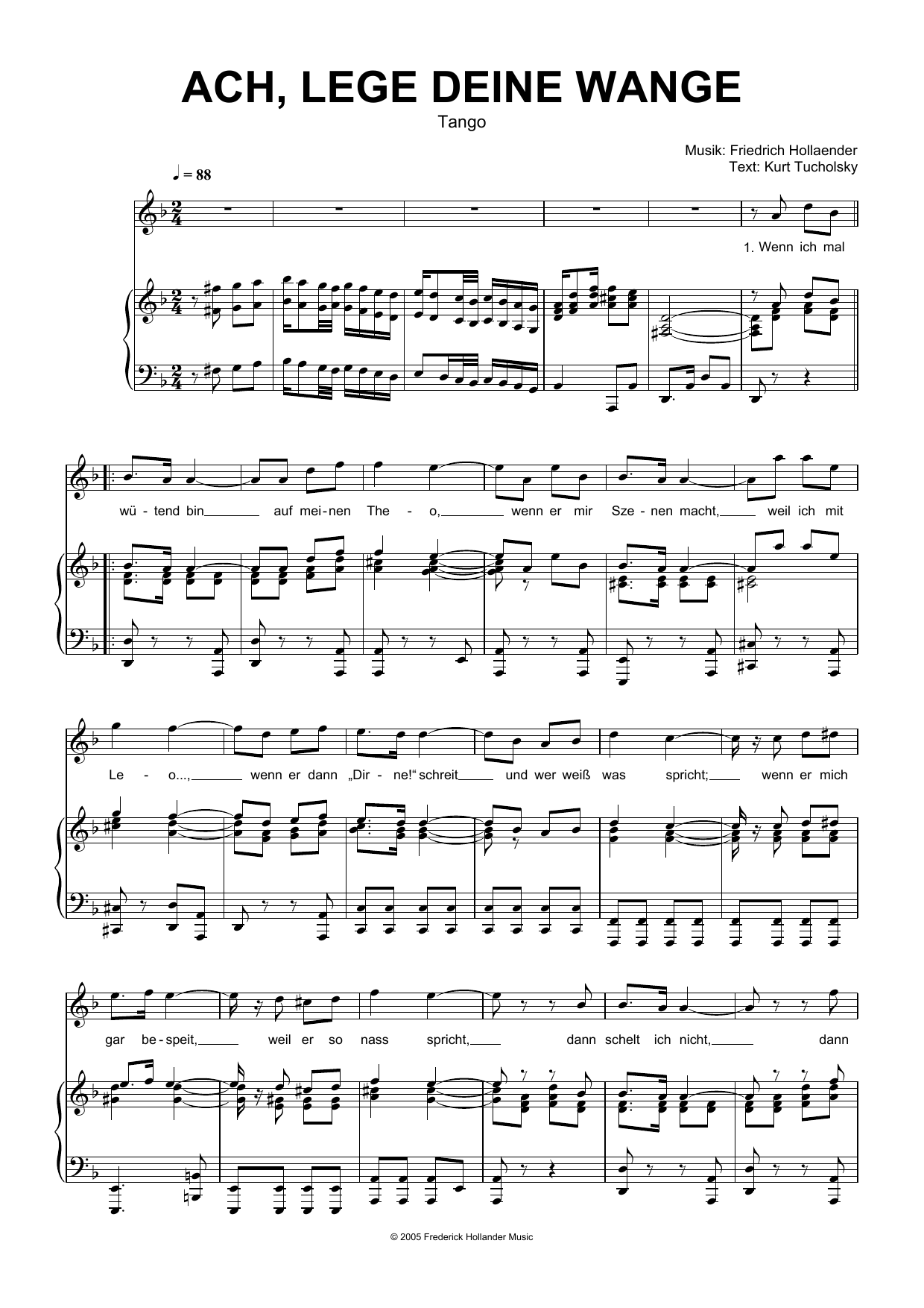 Friedrich Hollaender Ach, Lege Deine Wange Sheet Music Notes & Chords for Piano & Vocal - Download or Print PDF