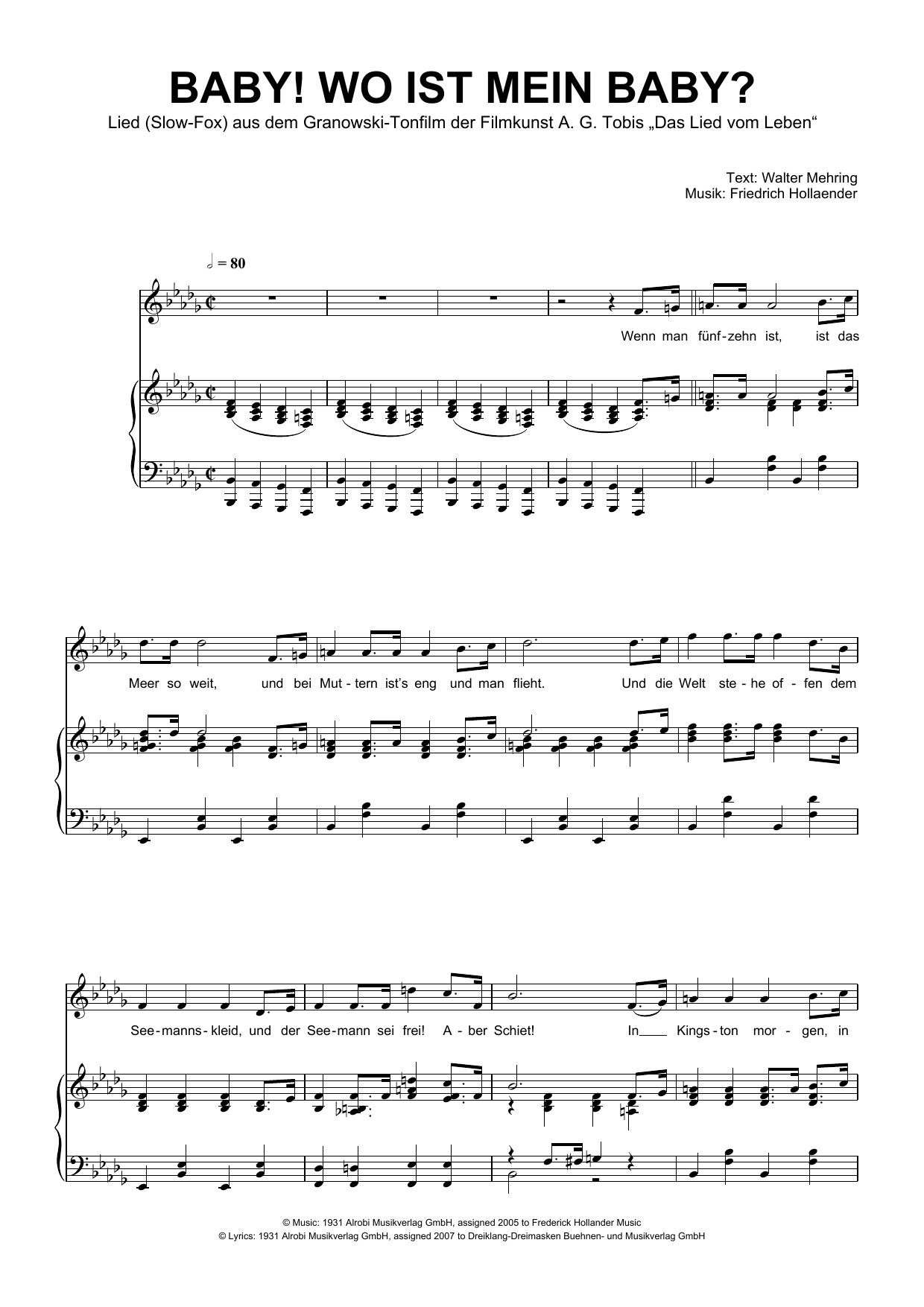 Friedrich Hollaender Baby! Wo Ist Mein Baby? Sheet Music Notes & Chords for Piano & Vocal - Download or Print PDF