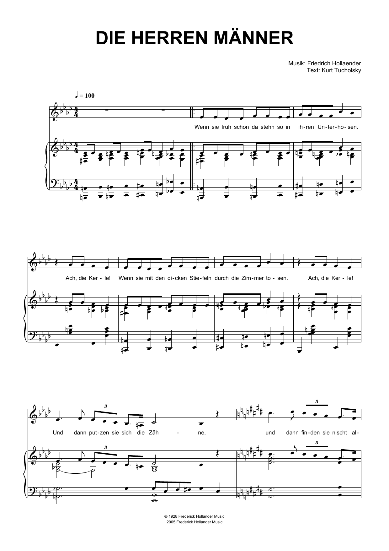 Friedrich Hollaender Die Herren Manner Sheet Music Notes & Chords for Piano & Vocal - Download or Print PDF