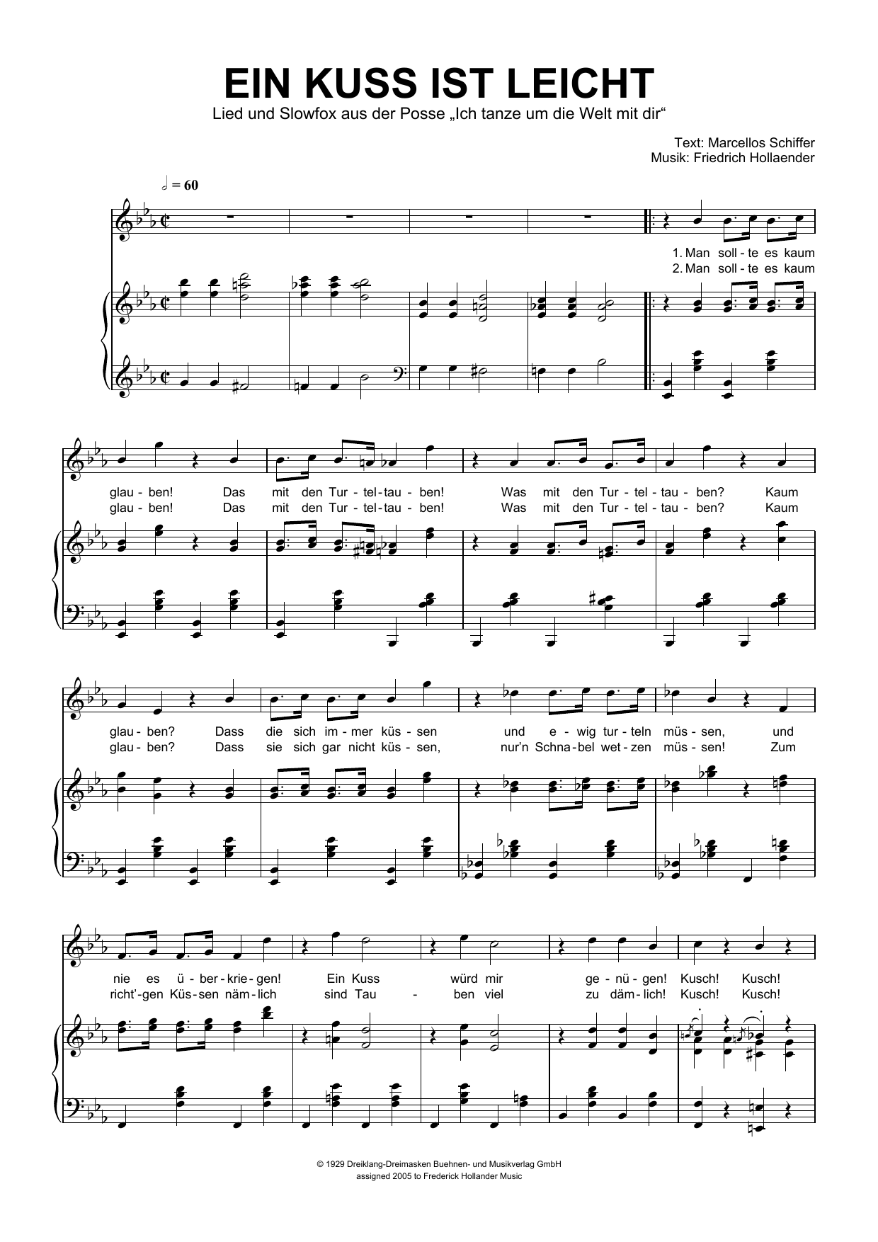 Friedrich Hollaender Ein Kuss Ist Leicht Sheet Music Notes & Chords for Piano & Vocal - Download or Print PDF