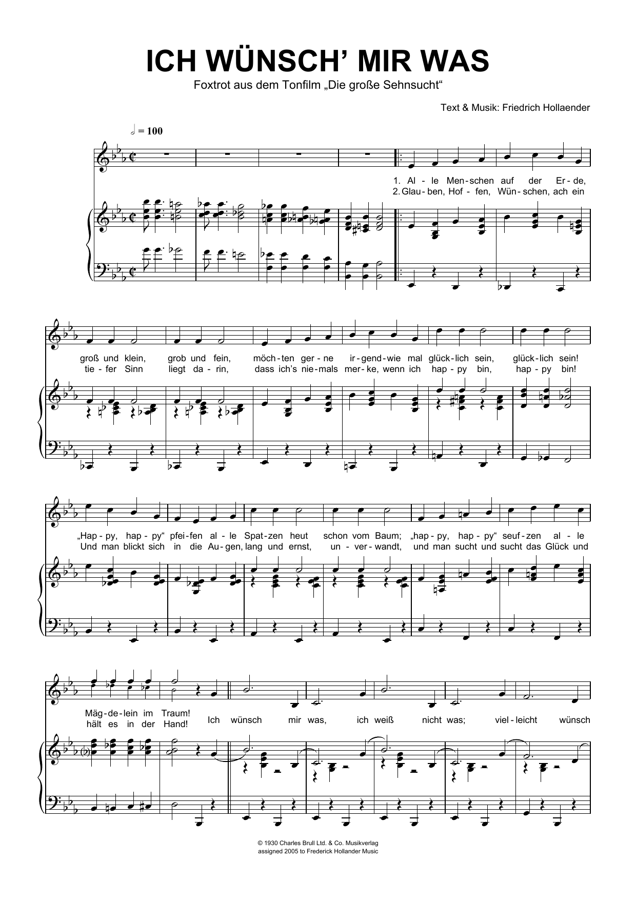Friedrich Hollaender Ich Wunsch' Mir Was Sheet Music Notes & Chords for Piano & Vocal - Download or Print PDF