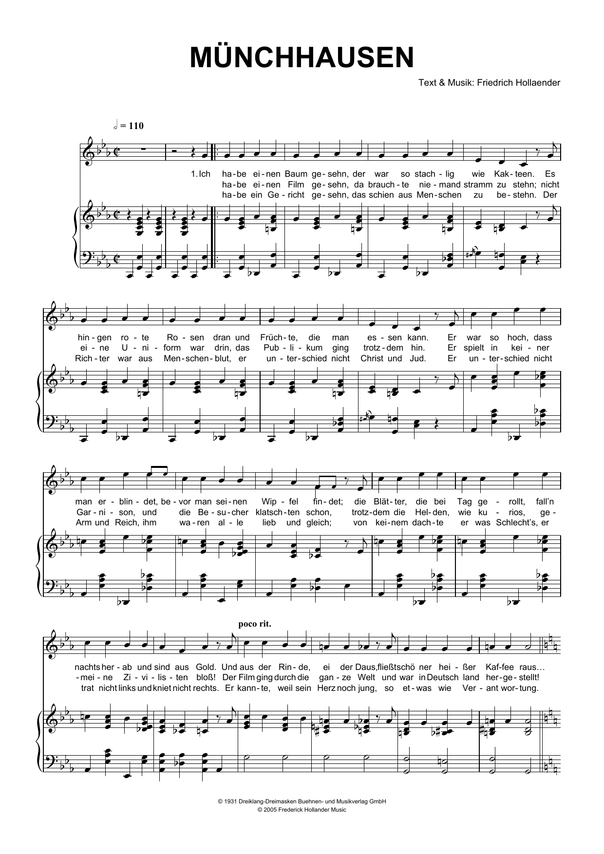Friedrich Hollaender Munchausen Sheet Music Notes & Chords for Piano & Vocal - Download or Print PDF