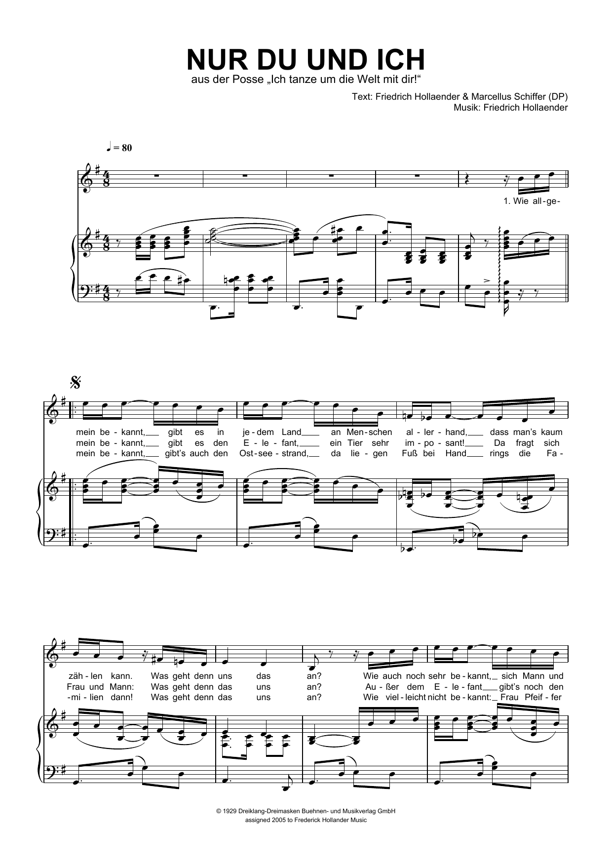 Friedrich Hollaender Nur Du Und Ich Sheet Music Notes & Chords for Piano & Vocal - Download or Print PDF