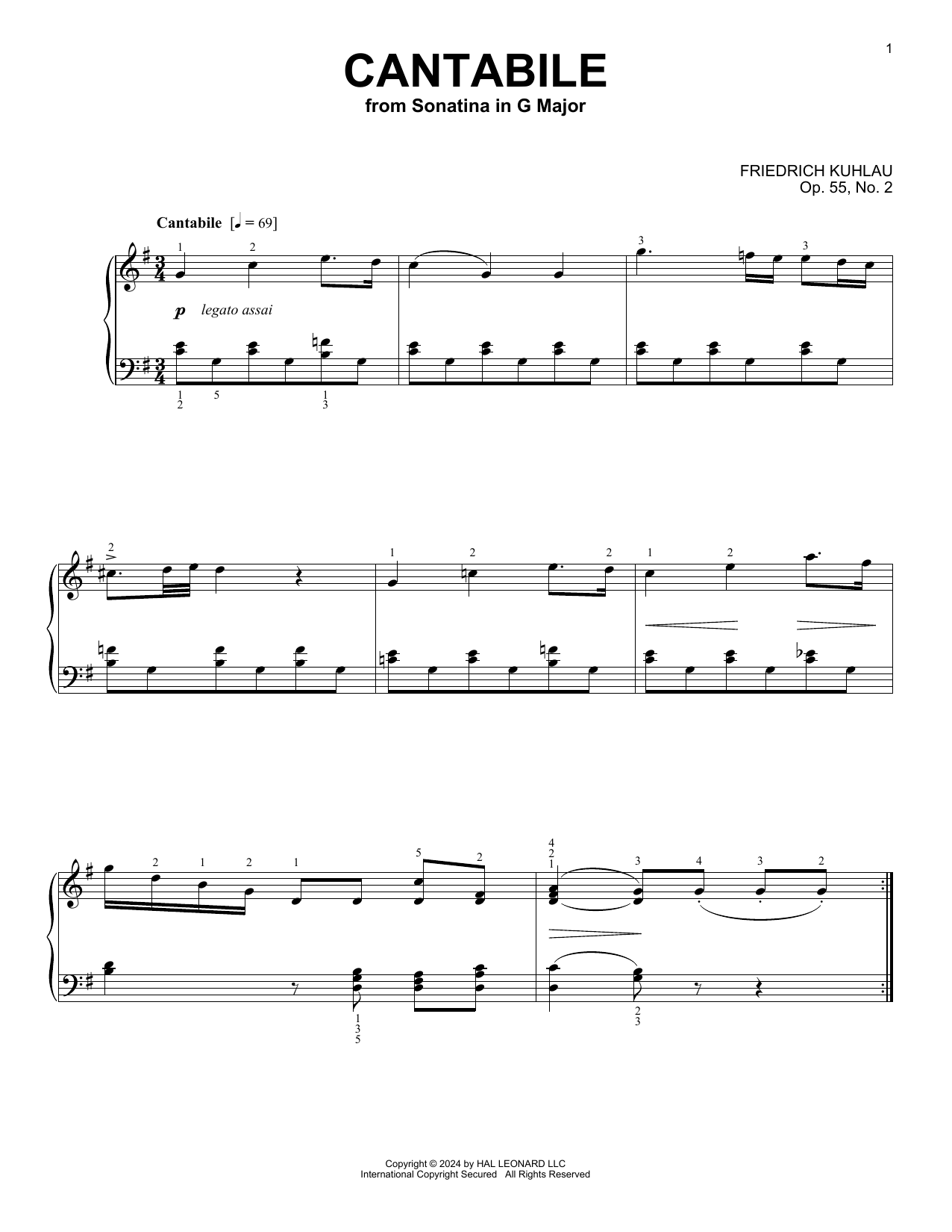 Friedrich Kuhlau Cantabile, Op. 55, No. 2 Sheet Music Notes & Chords for Piano Solo - Download or Print PDF