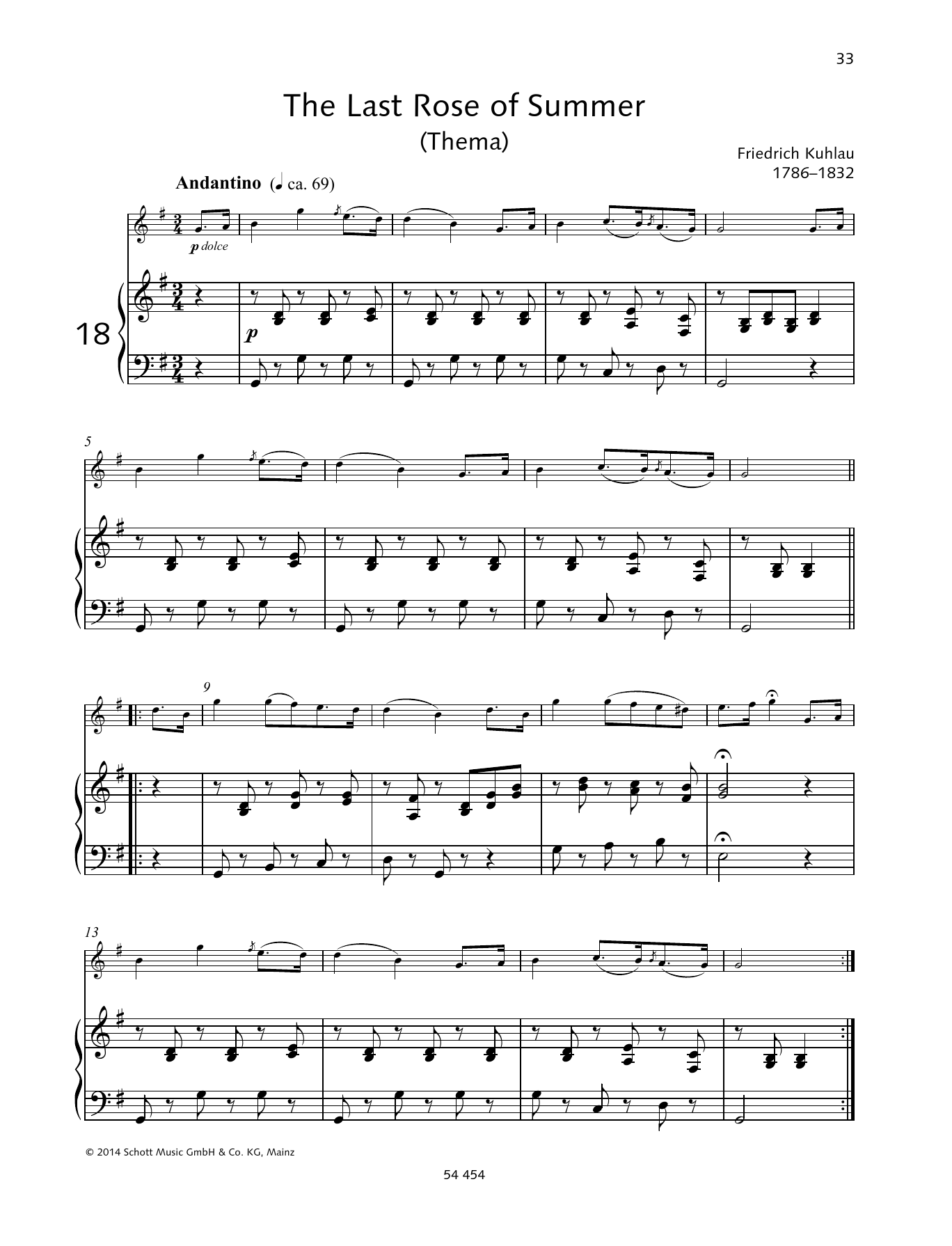 Friedrich Kuhlau The Last Rose of Summer Sheet Music Notes & Chords for Woodwind Solo - Download or Print PDF
