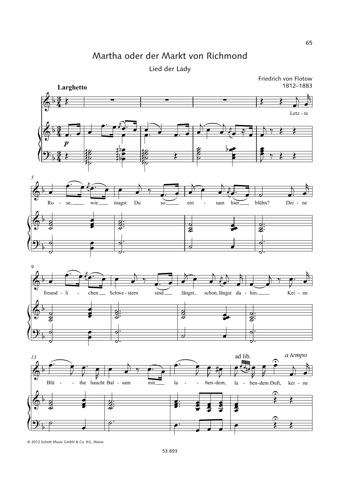 Friedrich von Flotow Letzte Rose Sheet Music Notes & Chords for Piano & Vocal - Download or Print PDF