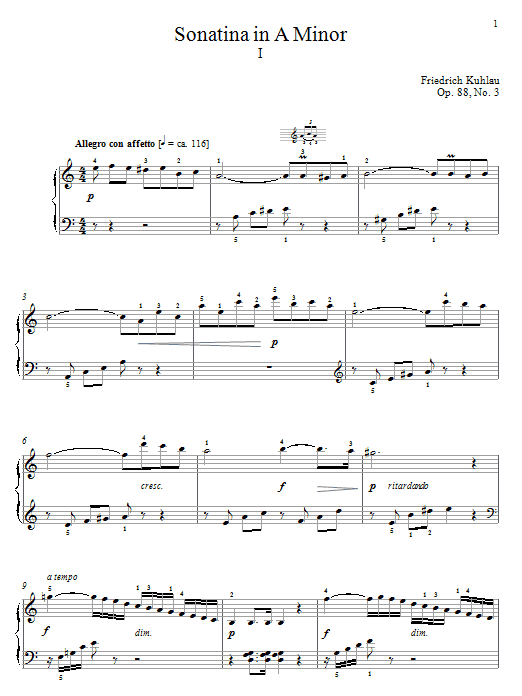 Preview Friedrich Kuhlau Sonatina In A Minor, Op. 88, No. 3 Classical sheet music, notes and chords for Piano, SKU: 64109 Sonatina In A Minor, Op. 88, No. 3 sheet music