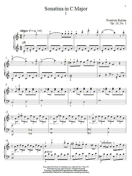 Sonatina In C Major, Op. 20, No. 1 sheet music