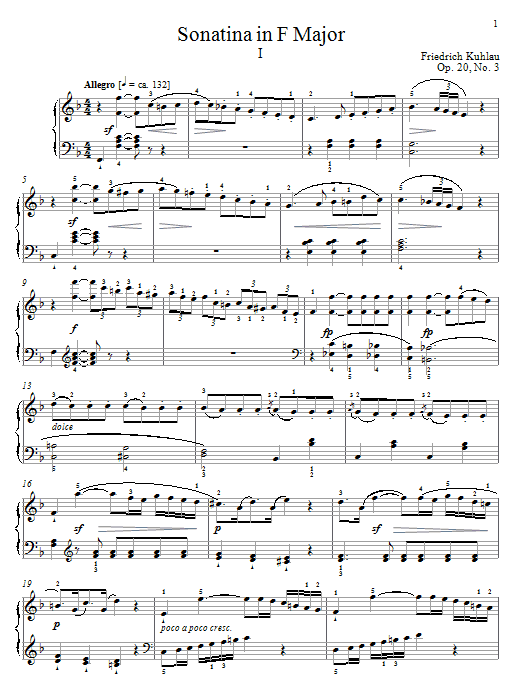 Preview Friedrich Kuhlau Sonatina In F Major, Op. 20, No. 3 Classical sheet music, notes and chords for Piano, SKU: 64105 Sonatina In F Major, Op. 20, No. 3 sheet music