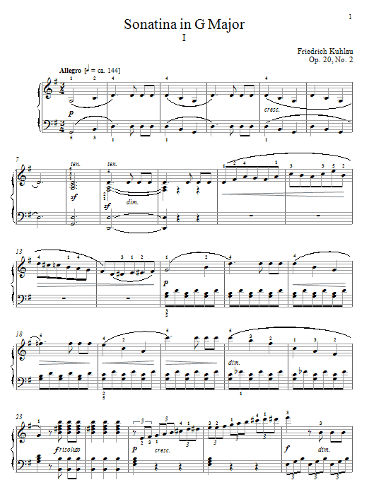 Preview Friedrich Kuhlau Sonatina In G Major, Op. 20, No. 2 Classical sheet music, notes and chords for Piano, SKU: 64104 Sonatina In G Major, Op. 20, No. 2 sheet music
