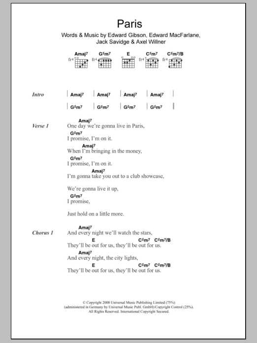 Friendly Fires Paris Sheet Music Notes & Chords for Lyrics & Chords - Download or Print PDF