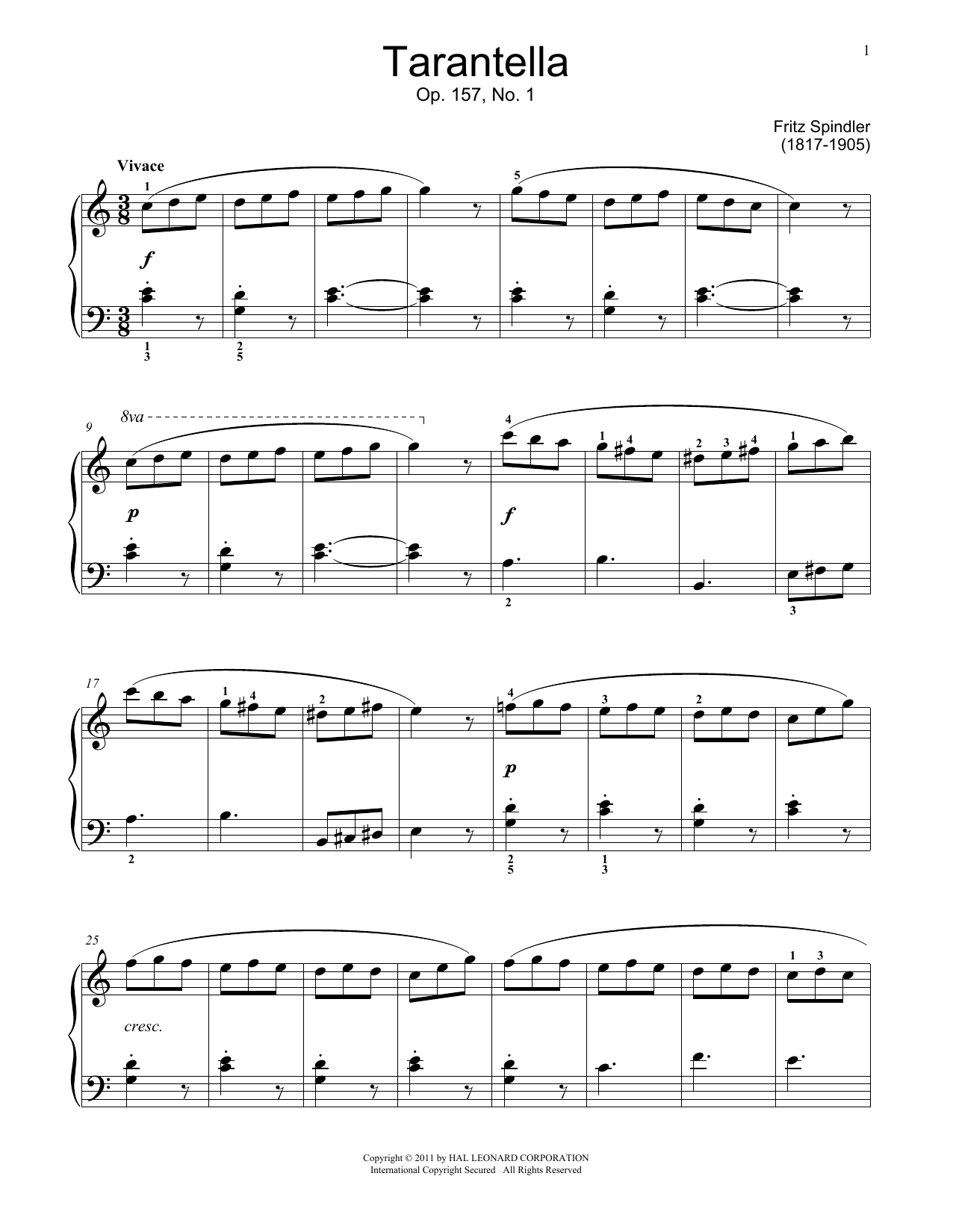 Fritz Spindler Tarantella Sheet Music Notes & Chords for Educational Piano - Download or Print PDF