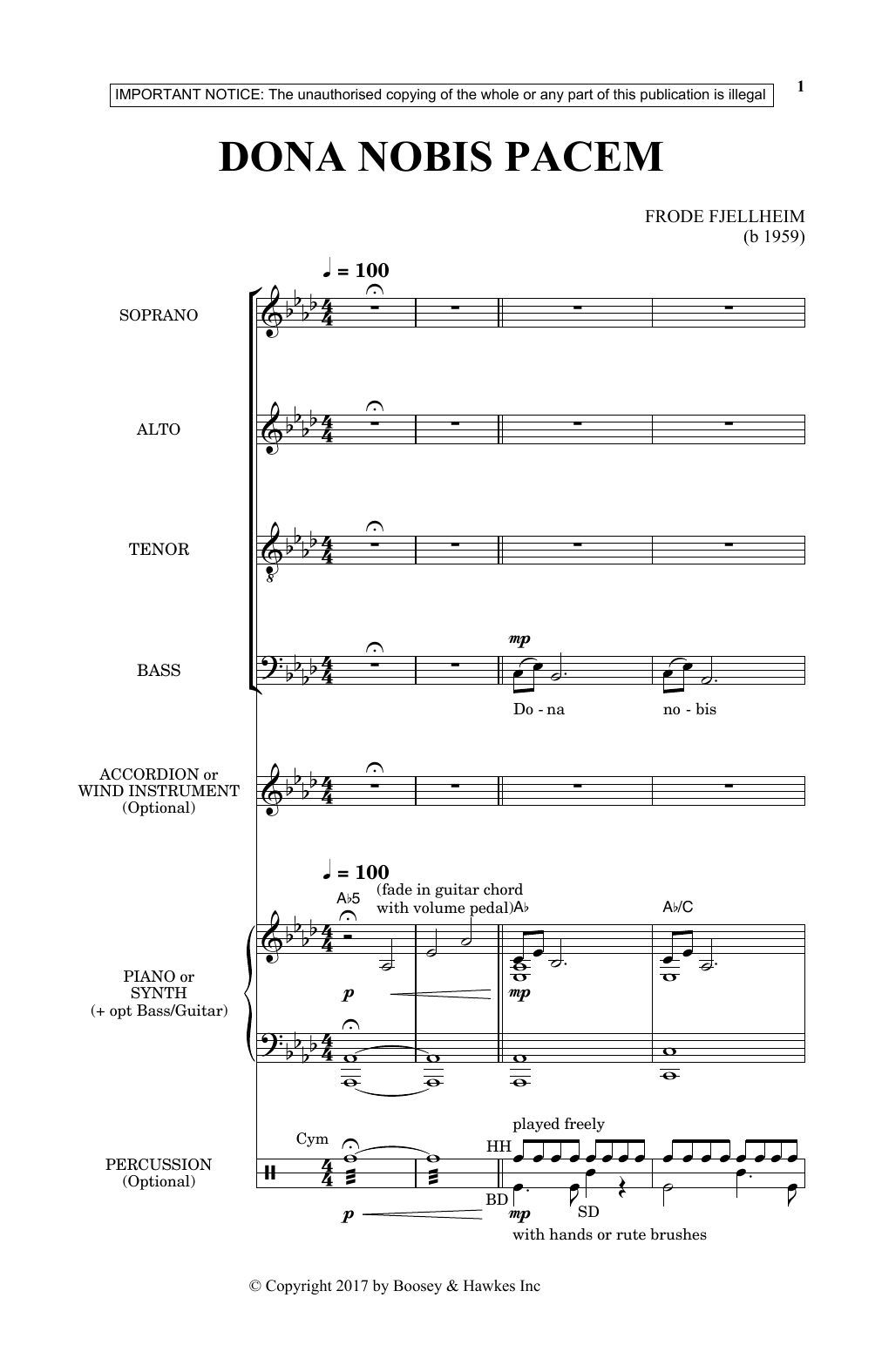 Frode Fjellheim Dona Nobis Pacem Sheet Music Notes & Chords for SSA - Download or Print PDF