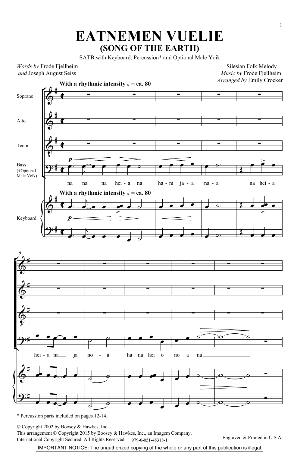 Frode Fjellheim Eatnemen Vuelie (Song Of The Earth) (arr. Emily Crocker) Sheet Music Notes & Chords for SATB Choir - Download or Print PDF