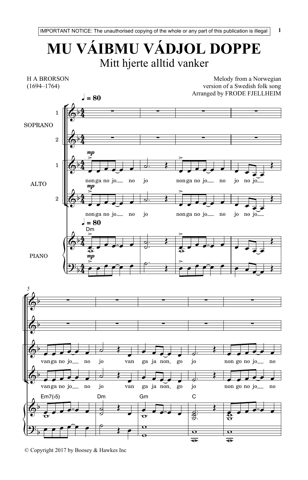 Frode Fjellheim Mu Vaibmu Vadjol Doppe Sheet Music Notes & Chords for SSA - Download or Print PDF