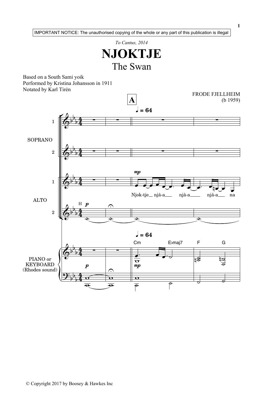 Frode Fjellheim Njoktje Sheet Music Notes & Chords for SSA - Download or Print PDF