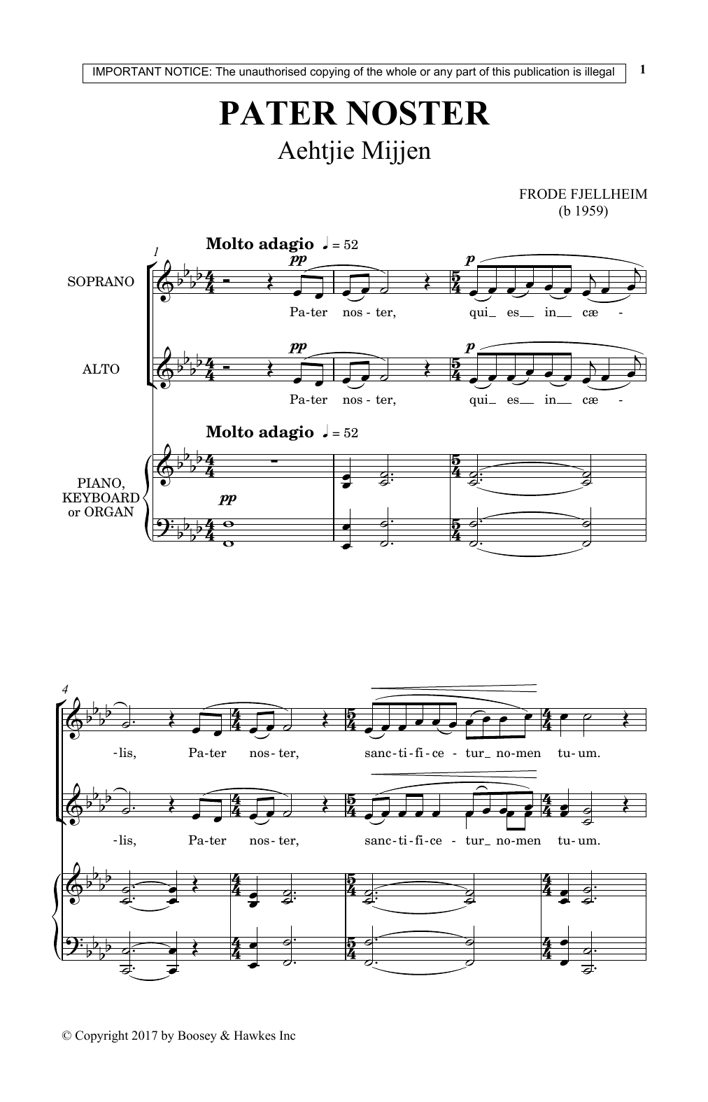 Frode Fjellheim Pater Noster Sheet Music Notes & Chords for SSA - Download or Print PDF