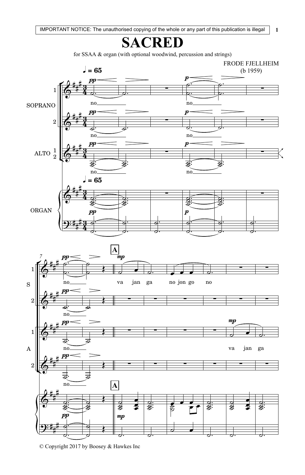 Frode Fjellheim Sacred Sheet Music Notes & Chords for SSA - Download or Print PDF