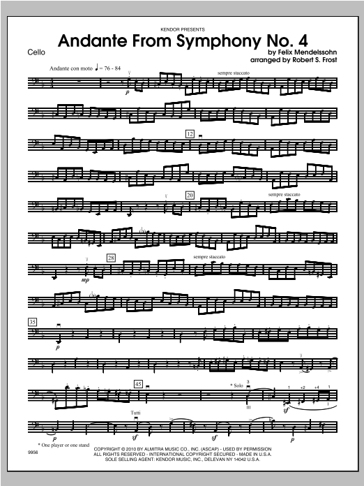 Andante From Symphony No. 4 - Cello sheet music