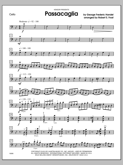 Passacaglia - Cello sheet music