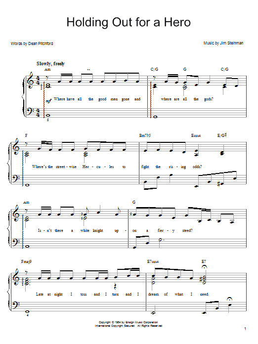 Frou Frou Holding Out For A Hero Sheet Music Notes & Chords for Piano, Vocal & Guitar (Right-Hand Melody) - Download or Print PDF