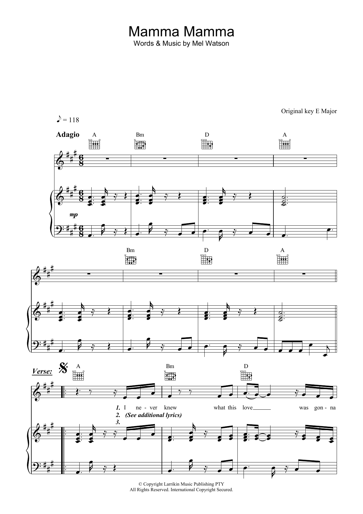 Fruit Mamma Mamma Sheet Music Notes & Chords for Piano, Vocal & Guitar (Right-Hand Melody) - Download or Print PDF