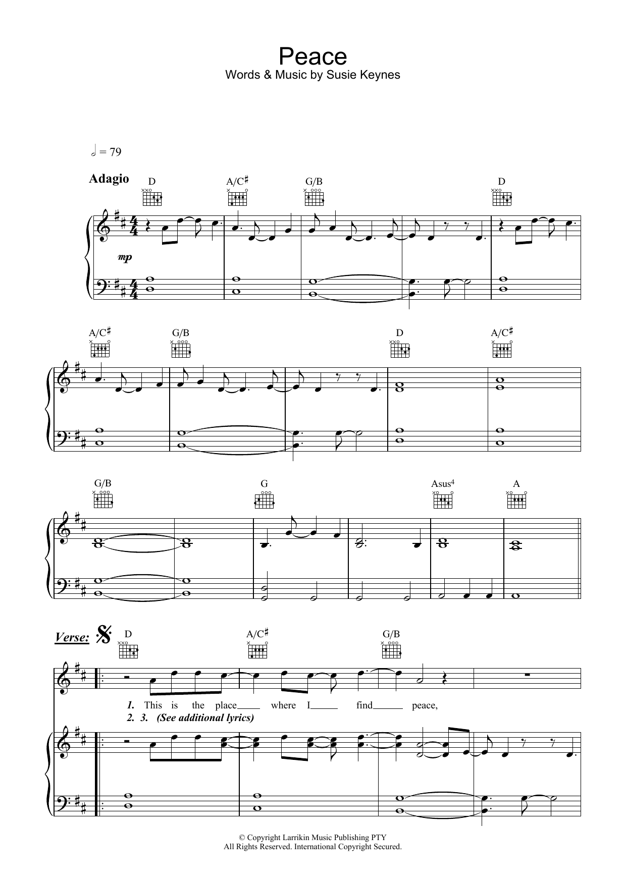 Fruit Peace Sheet Music Notes & Chords for Piano, Vocal & Guitar (Right-Hand Melody) - Download or Print PDF