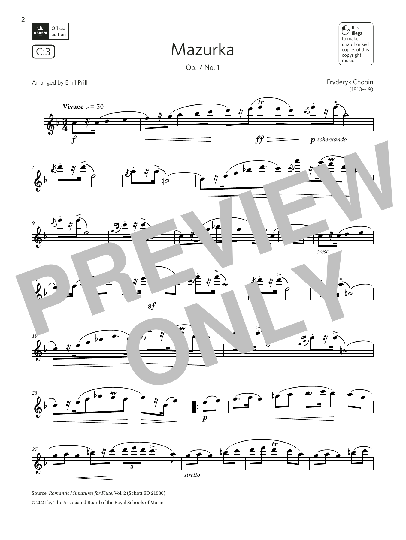 Fryderyk Chopin Mazurka, Op. 7 No. 1 (Grade 5 List C3 from the ABRSM Flute syllabus from 2022) Sheet Music Notes & Chords for Flute Solo - Download or Print PDF