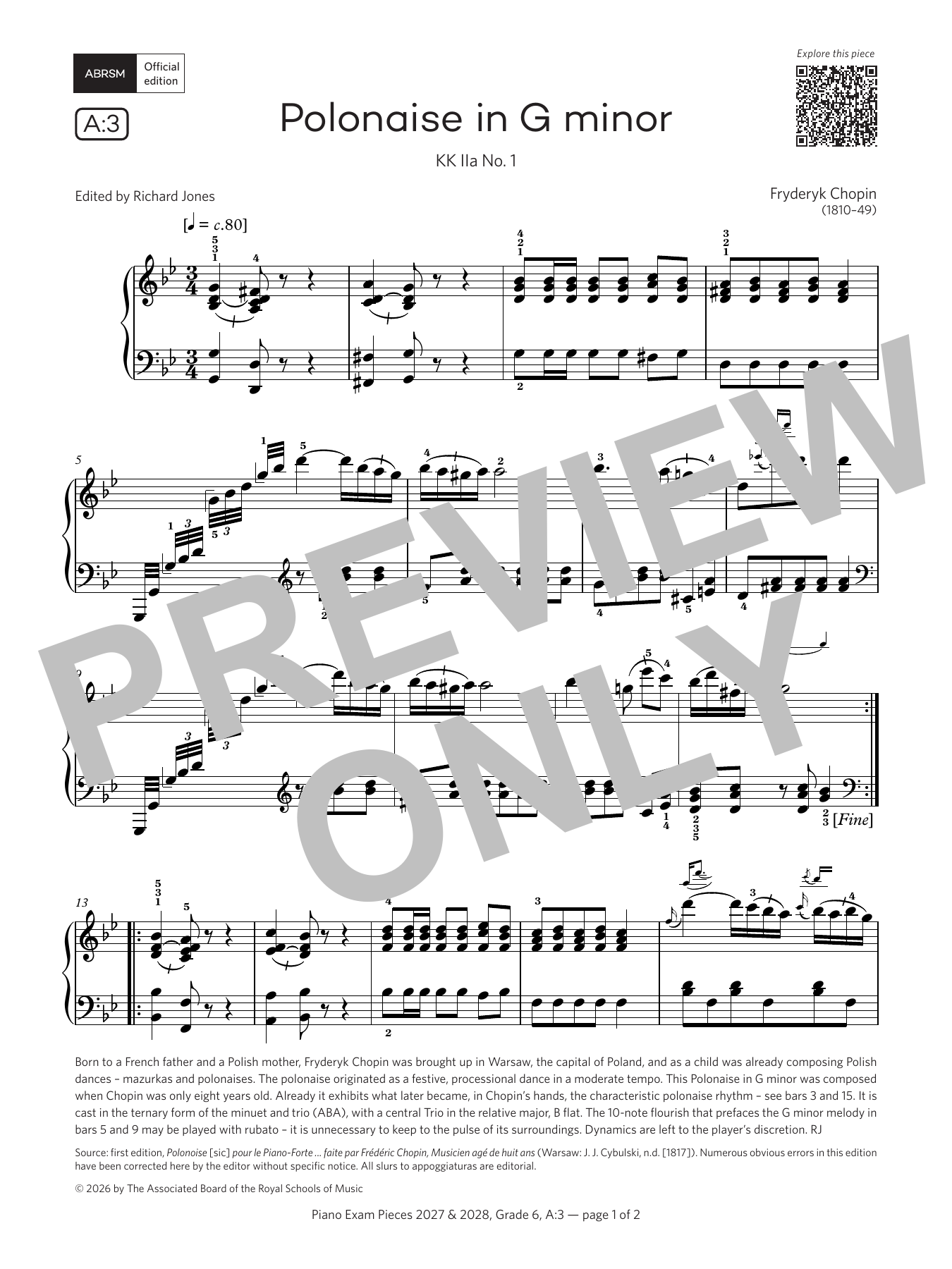 Fryderyk Chopin Polonaise in G minor (Grade 6, list A3, from the ABRSM Piano Syllabus 2027 & 2028) Sheet Music Notes & Chords for Piano Solo - Download or Print PDF