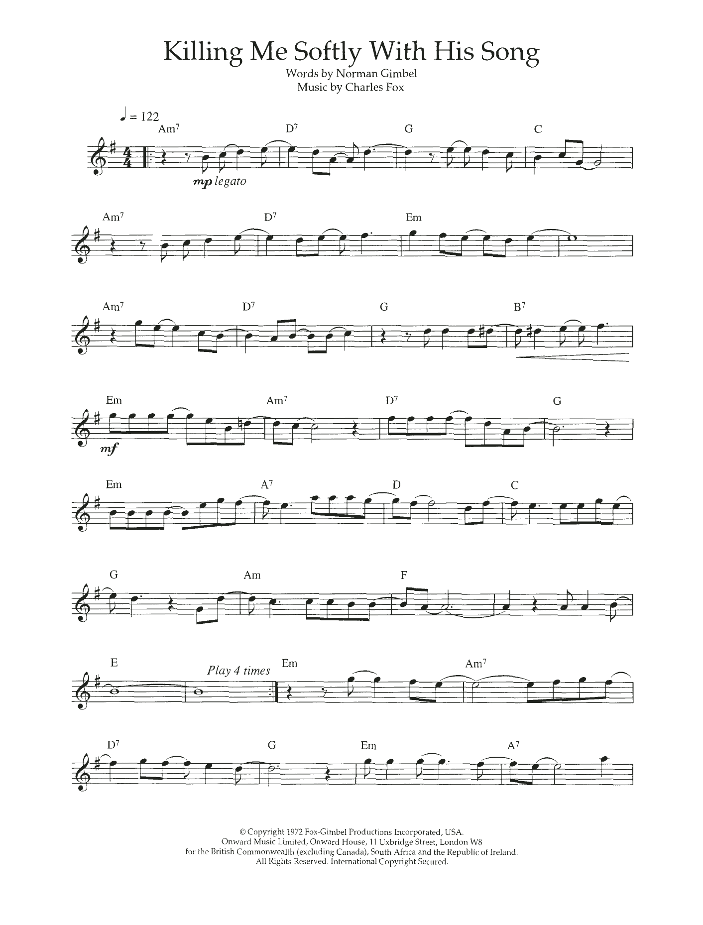 Fugees Killing Me Softly With His Song Sheet Music Notes & Chords for Flute - Download or Print PDF
