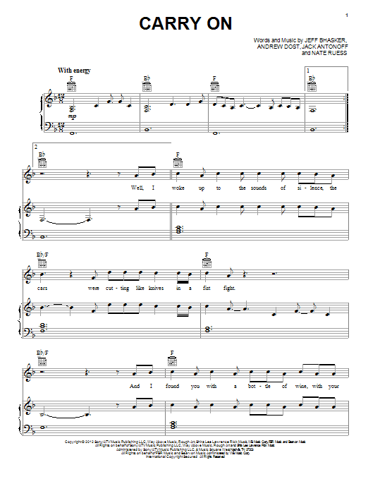 fun. Carry On Sheet Music Notes & Chords for Piano, Vocal & Guitar (Right-Hand Melody) - Download or Print PDF