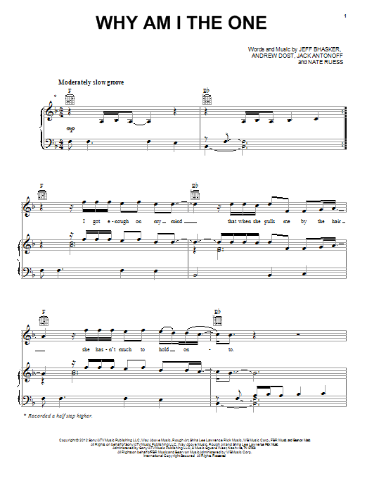 fun. Why Am I The One Sheet Music Notes & Chords for Piano, Vocal & Guitar (Right-Hand Melody) - Download or Print PDF