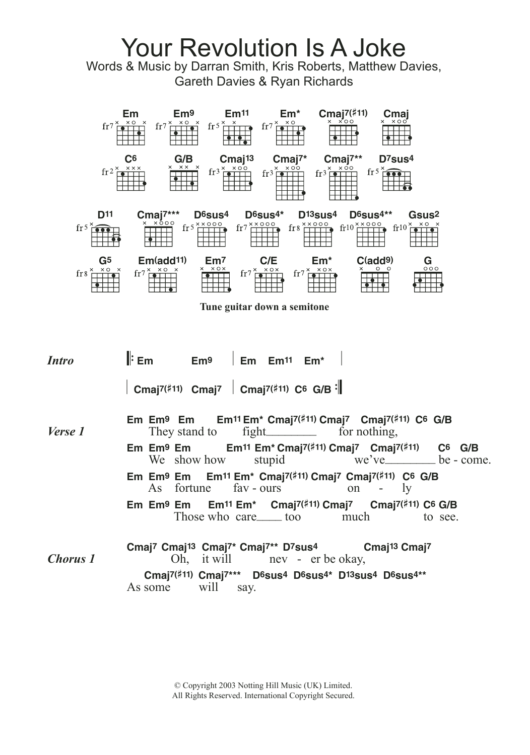 Funeral For A Friend Your Revolution Is A Joke Sheet Music Notes & Chords for Lyrics & Chords - Download or Print PDF