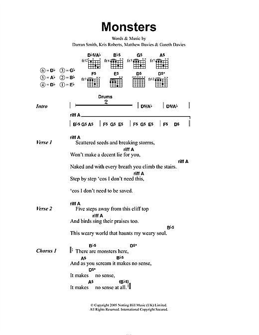Funeral For A Friend Monsters Sheet Music Notes & Chords for Lyrics & Chords - Download or Print PDF